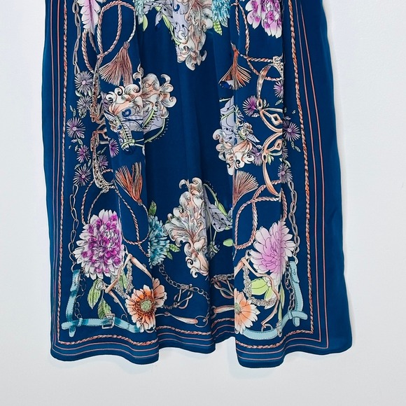 Moulinette Soeurs Navy Floral Silk Dress Womens Medium Gathered Waist Sleeveless - Picture 4 of 10